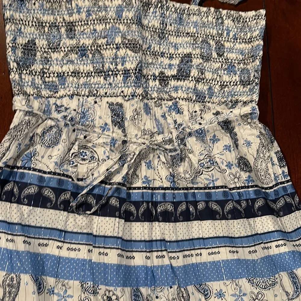 NWT Justice Maxi Dress Blue White Silver Metallic Stretchy Bodice Size 20